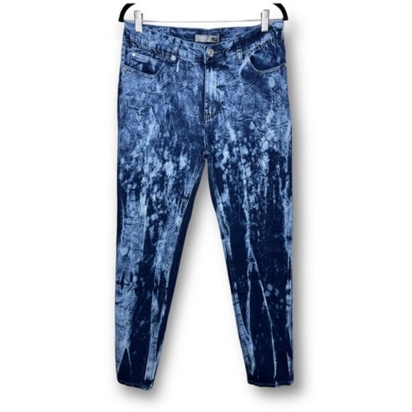 Blue Topic Juniors Size 15 16 Blue White Acid Wash Mid Rise Stretch Denim Jeans - Picture 1 of 10